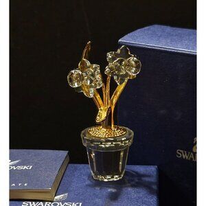 Swarovski Crystal Daffodil Flower Figurine With Gold-Plated Stems & Faceted Pot